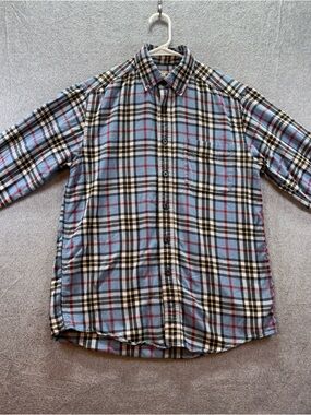 LL Bean Mens Small Regular Plaid Flannel Button Down Shirt Red Blue 0BHF4